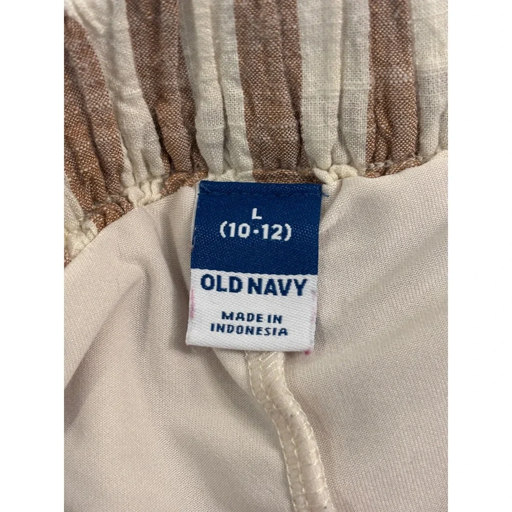 Old Navy Girls Tan White Striped Shorts L 10-12 Elastic‎ Waist Lined Neutral